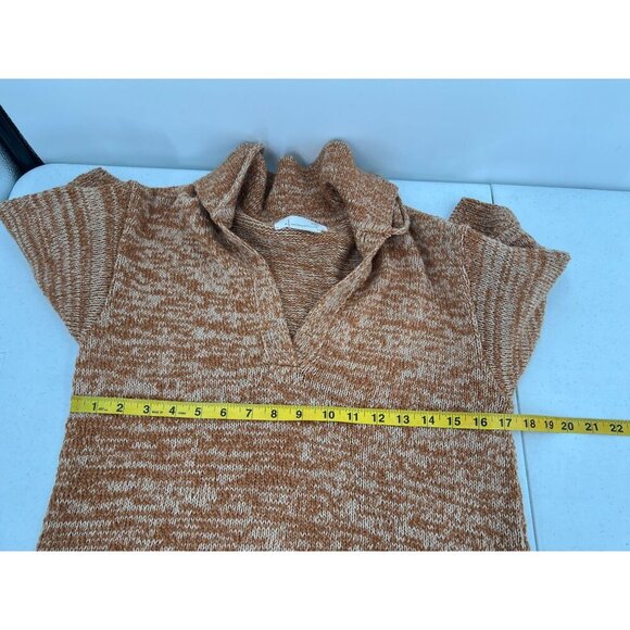 Anthropologie Carlotta Knit Pullover Sweater S Marled Brown Tie-Neck Polo Collar - Picture 7 of 11